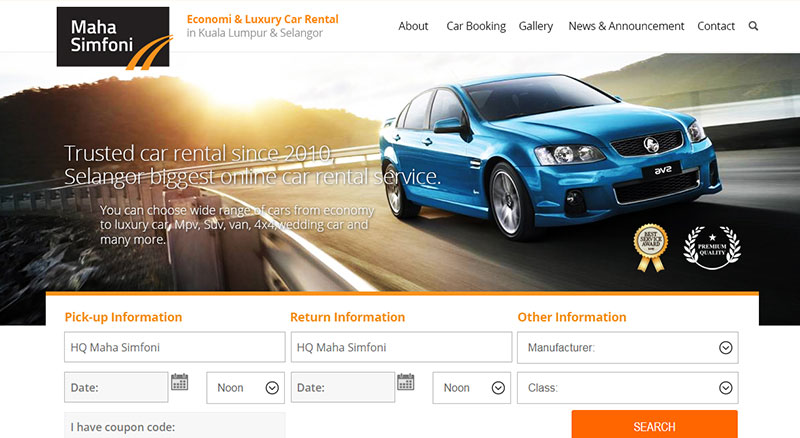 FIDO - Malaysia Freelance Web Designer Web Designer - Service Buat Website Maha Simfoni - Car Rental Service in Selangor