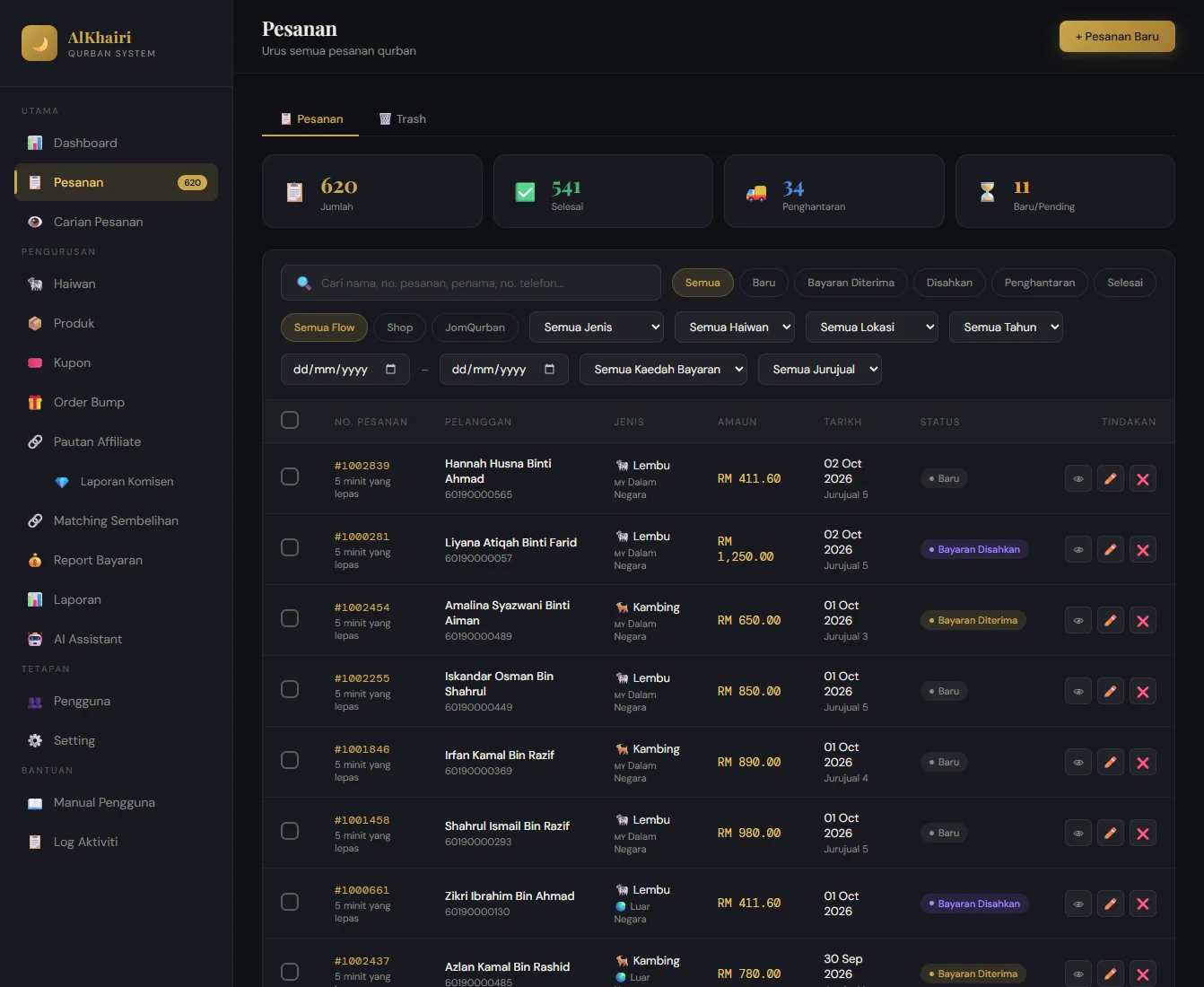 FIDO - Malaysia Freelance Web Designer Web Designer - Service Buat Website Order list with search and filters